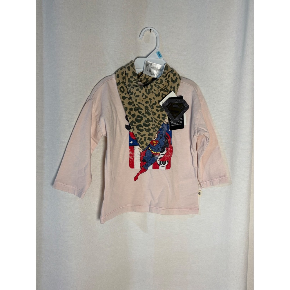 Cotton On Baby Superman Long Sleeve Tee & Bandana Bib Set Pink 6-12M 7343623-03